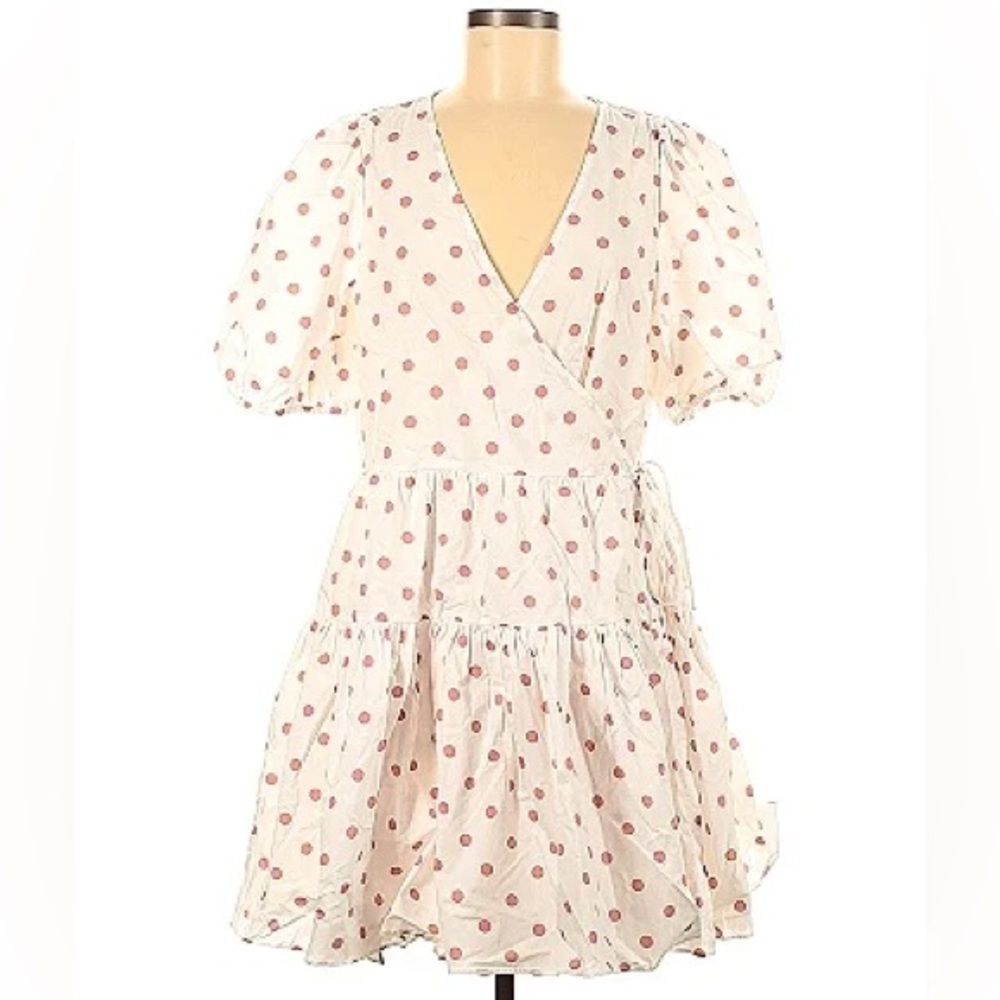 J Crew White and pink polka dot wrap dress